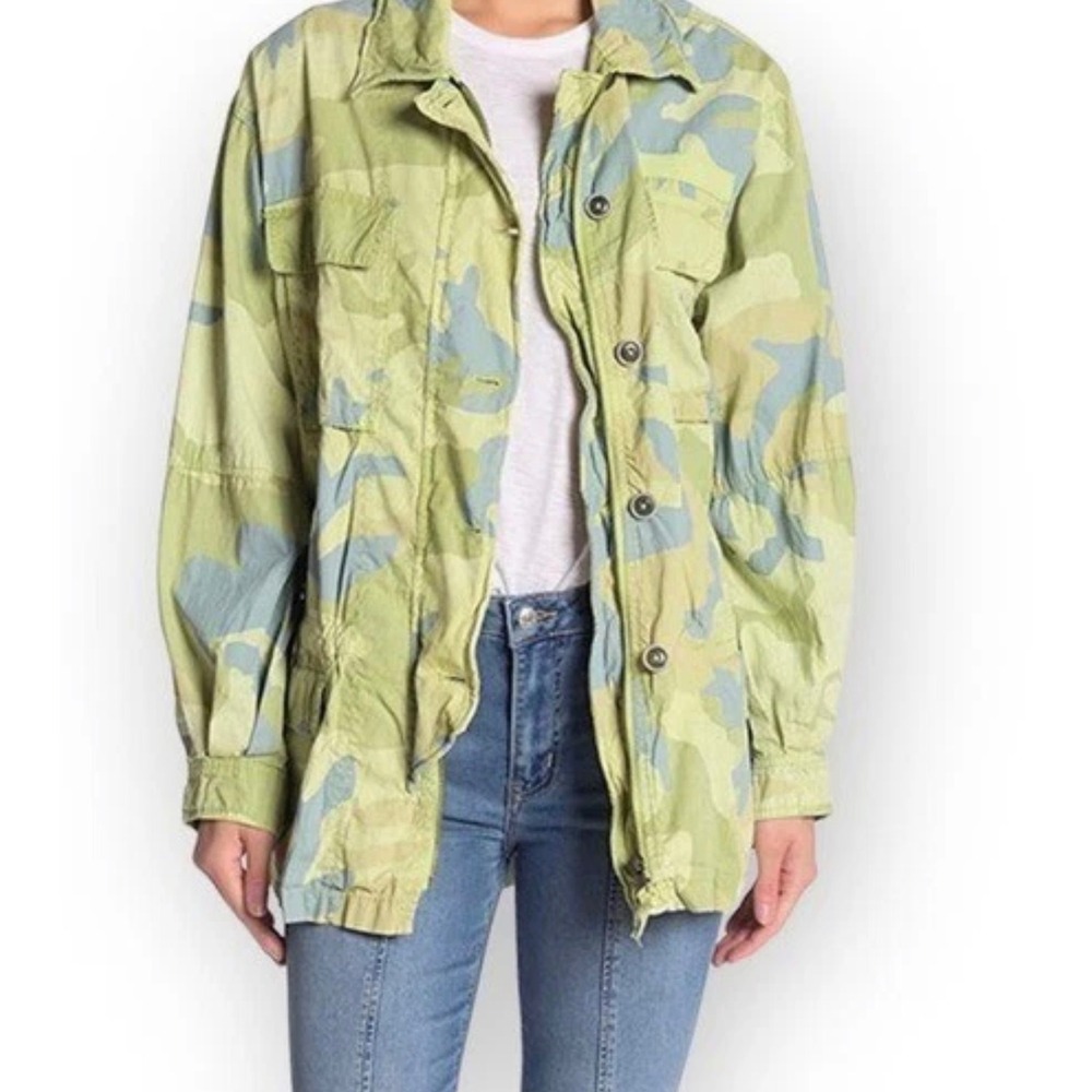 Free People Lead The Way Camo Utility Jacket Womens M Green Military Field Cargo